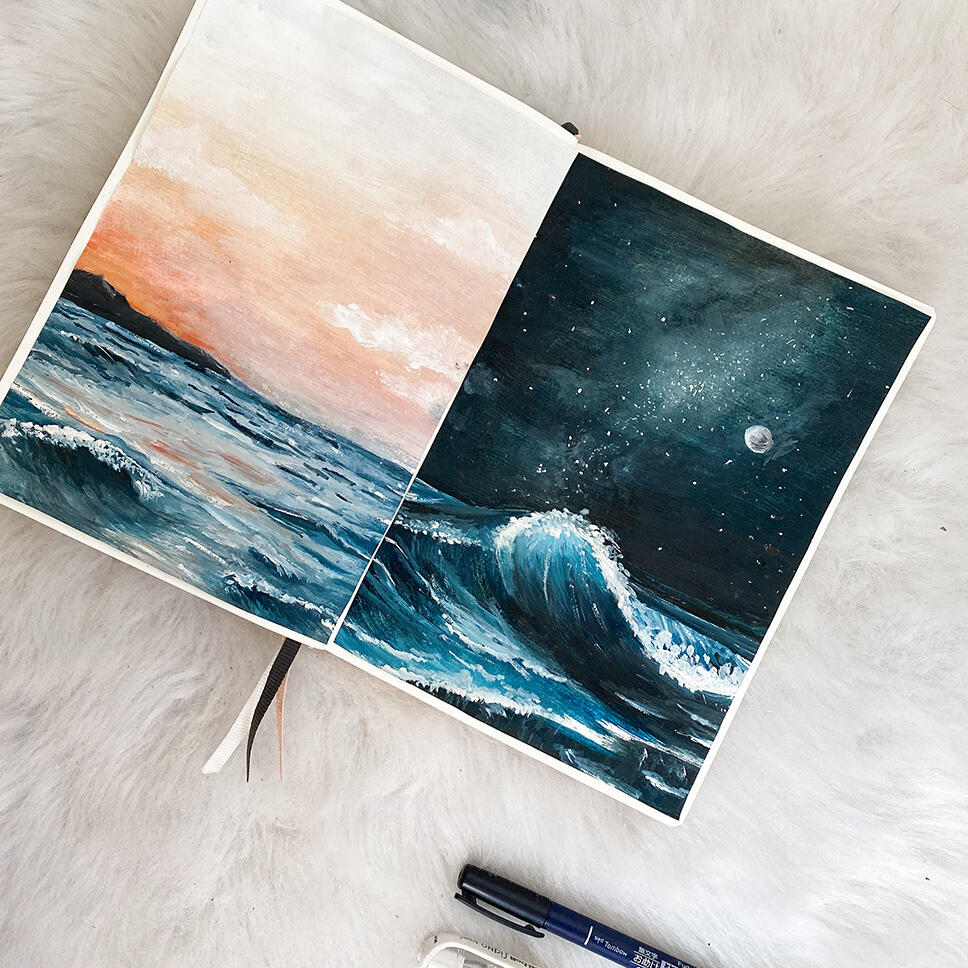 © Chiara Fuchs 2022 Direkter Vergleich vom ruhigen Meer am Tag und dem rauen Meer bei Nacht